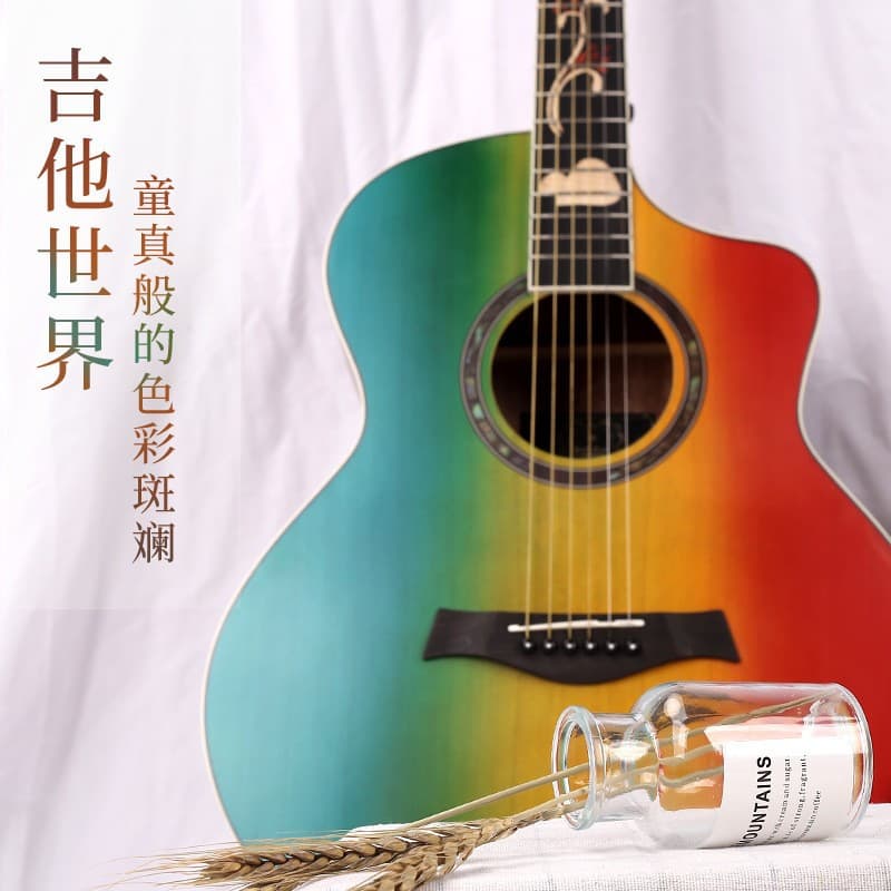41-inch Solid Top Folk Guitar Spruce Wood Graffiti Fingerboard Adult Acoustic Guitar