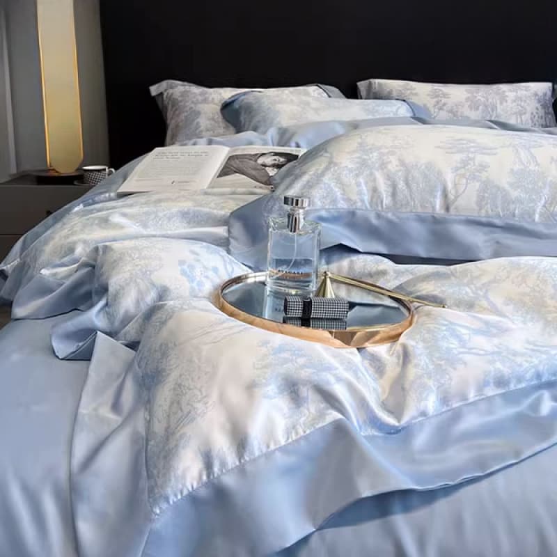 Tencel 4-Piece Bedding Set Silk Bed Sheet Duvet Cover Premium Silky Smooth Bare Sleep Fitted Sheet Ice Silk Bedding 3-Piece Set