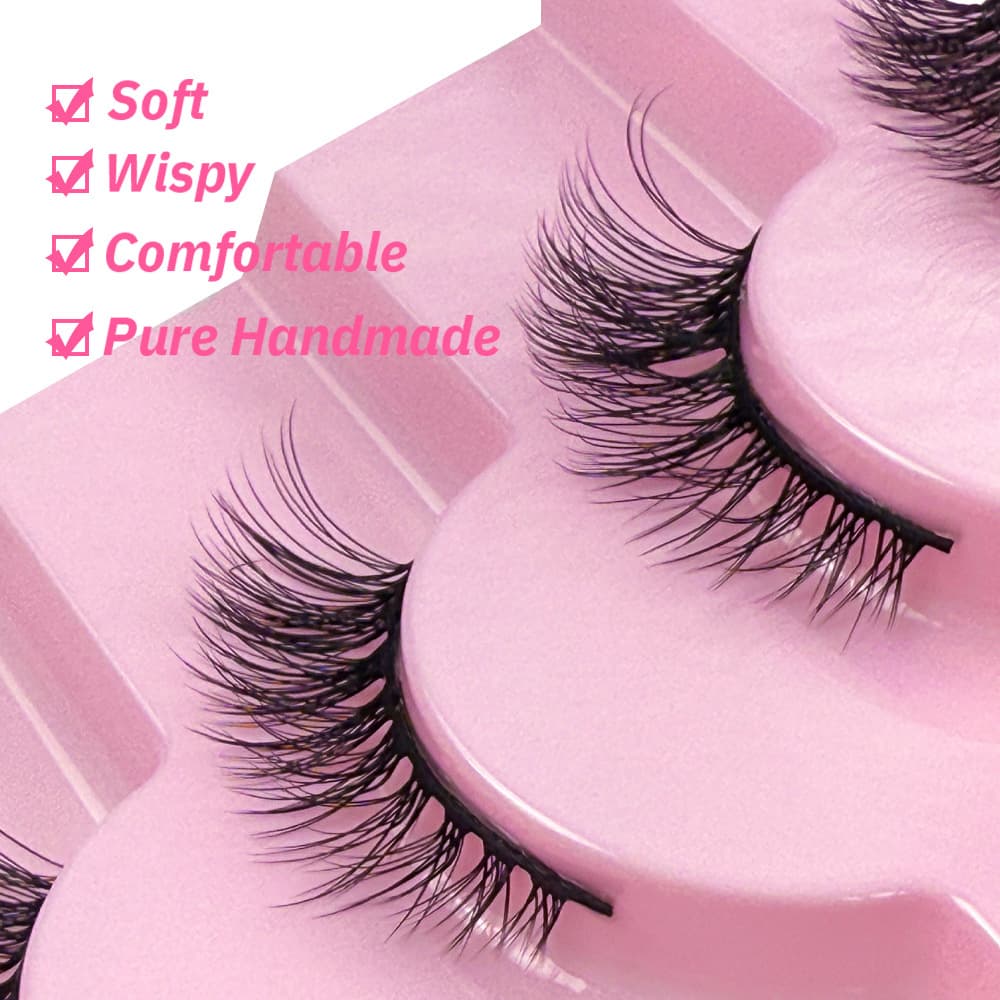 Cross-border Natural 7-Pair Eyelash Set, Half-Length Black Stem, Stage Makeup Middle Eastern Half-Eye False Lashes, Full Strip