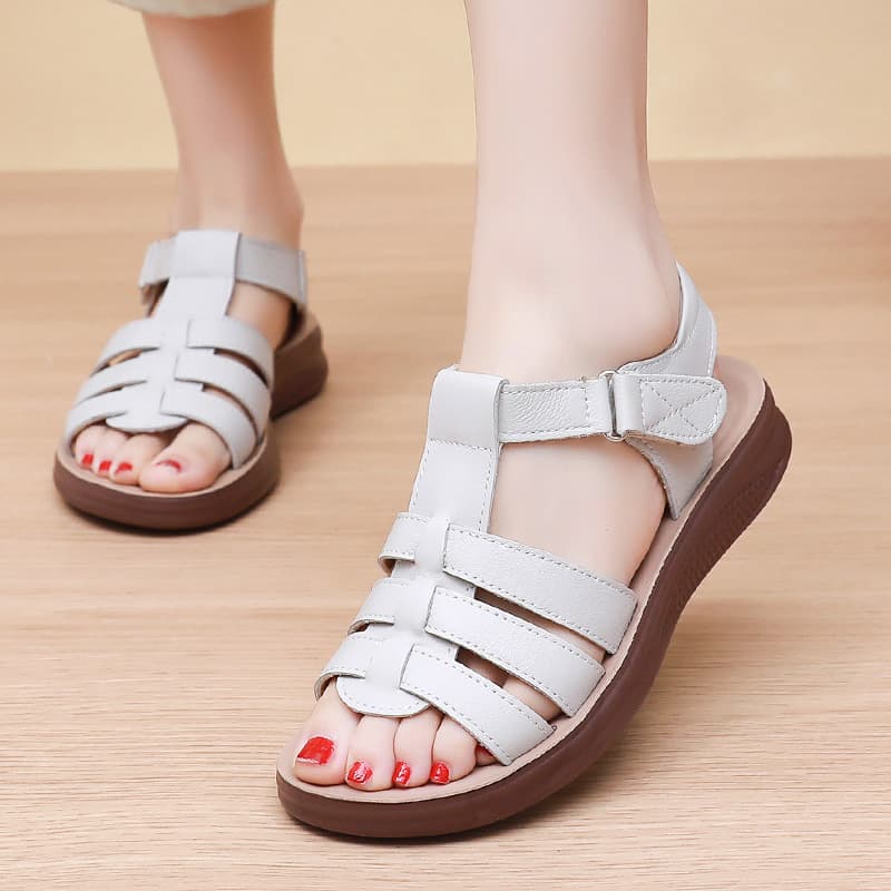 Soft Leather New Summer Flat Sandals for Women, Roman Style, Comfortable, Versatile, Wide Fit Leather Sandals