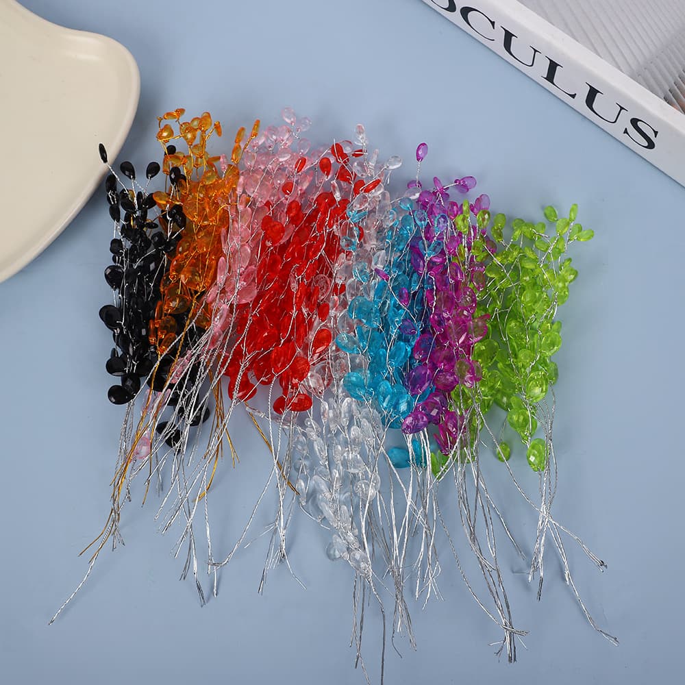 Wedding Acrylic Flat Teardrop Strings, Christmas Three-Prong Aluminum Wire Beaded Flowers, DIY Accessories and Hair Ornaments Wreaths