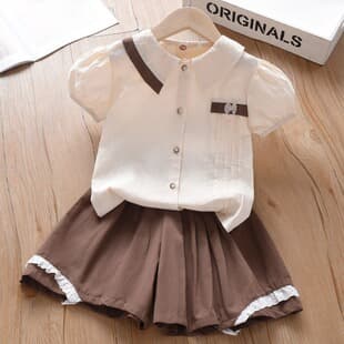 Girl's Summer Suit 2026 Style Girl Shirt Matching Pants Skirt Shorts Daily Children's Thin Short Sleeve Two-Piece Set