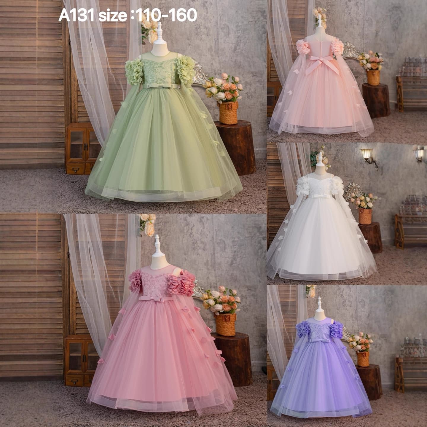 Girl's Floral Wedding Dress Older Girls Birthday Gown Children's Fashionable Floor-Length Summer Baby Puffy Skirt