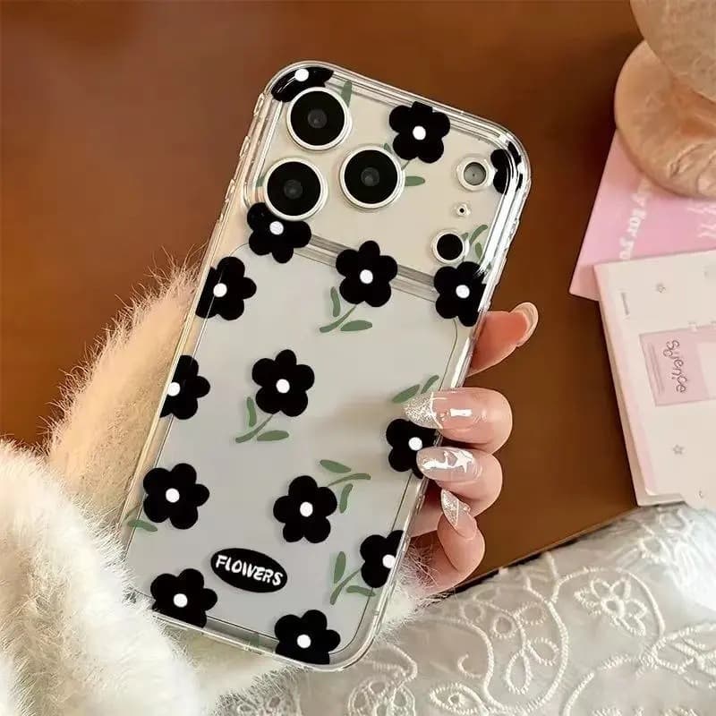 ins small black flower suitable for Apple 17Promax mobile phone case iPhone16/15 side love 14 transparent 13 soft