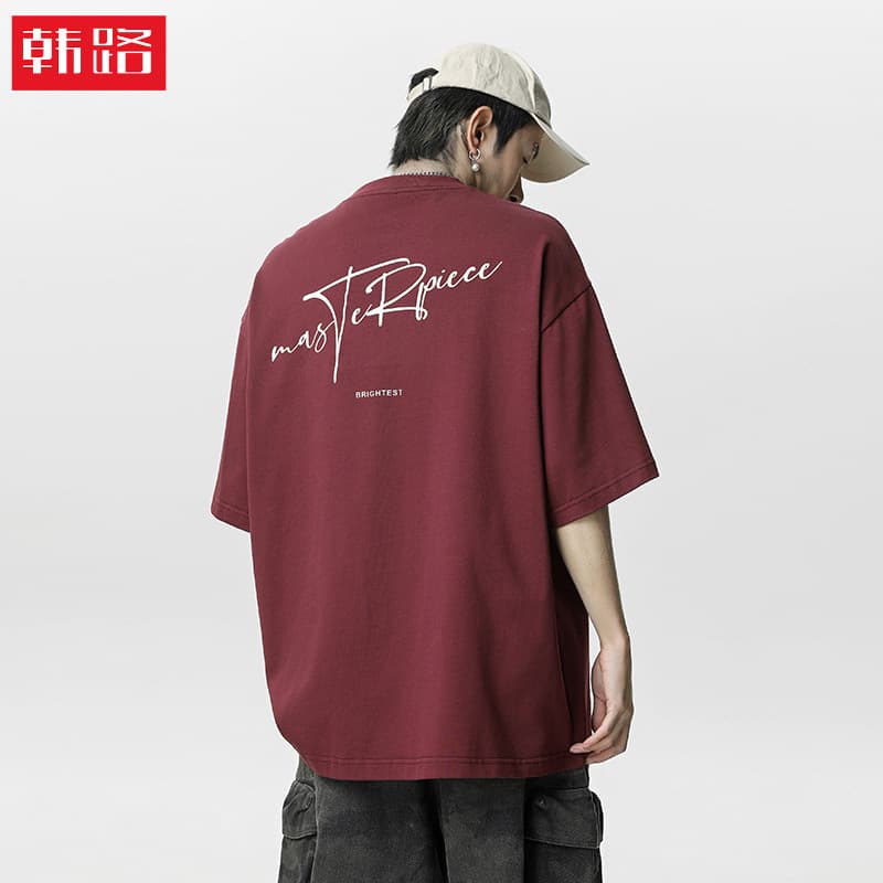 Retro Pure Cotton Short Sleeve T-Shirt for Men 26 Summer Style American Letter Print Half Sleeve Streetwear Loose Couple Tee