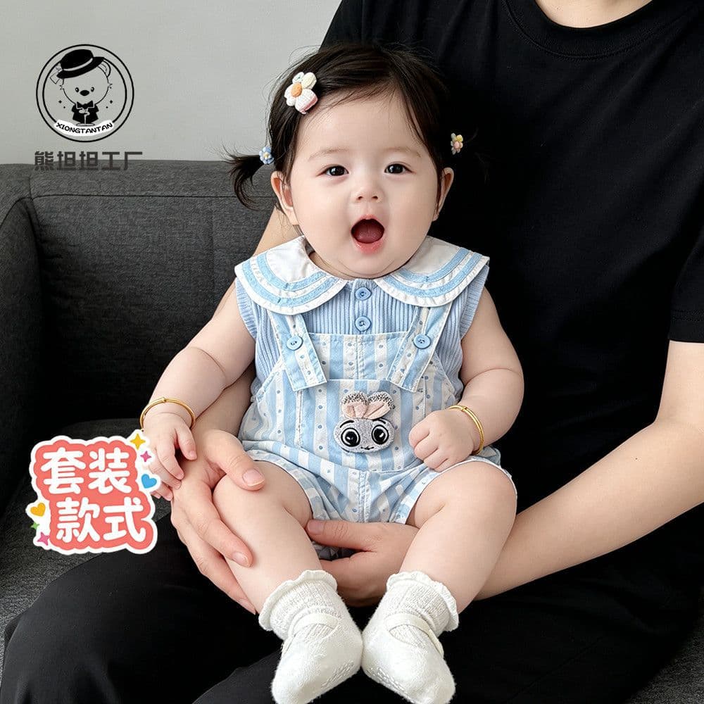 Girls' Outfit Set Summer 2026 New Stylish Trendy Kids Clothing Baby Girl Overalls Two-Piece Set Summer Clothes