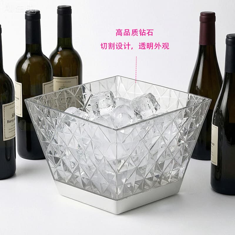 Featured Slanted LED Glowing Ice Bucket with Diamond Pattern, Transparent Plastic Ice Bucket for Ice and Wine, Bar Atmosphere Prop