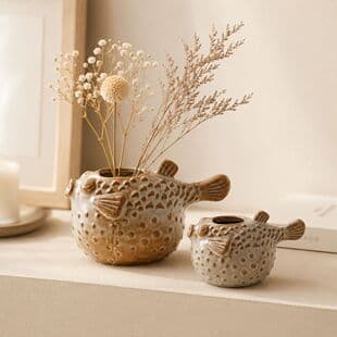 Vintage Pufferfish Ceramic Vase Creative Fish-Shaped Flower Vase Living Room Desktop Soft Decoration Home Ornament Cross-Border Wholesale
