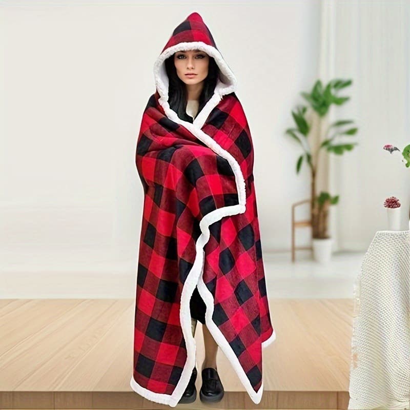 Flannel Multi-functional Cape Cloak Hooded Blanket Lazy Double-layer Winter Thickened Warm Composite Sherpa Throw Blanket