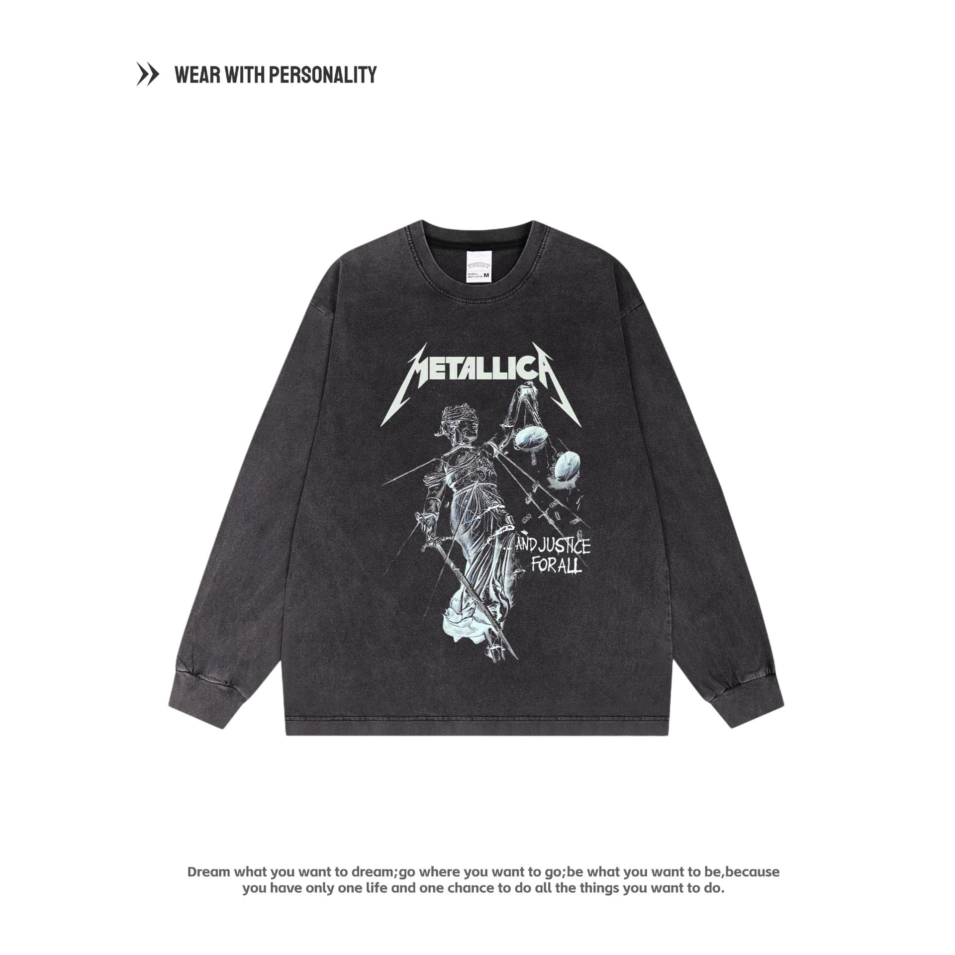 Metallica rock band American short-sleeved T-shirt heavy washed and old loose long short-sleeved men and women retro