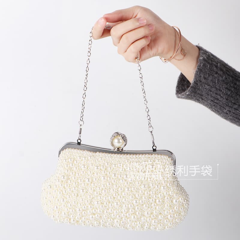 Cross-border Handmade Pearl Evening Bag Vintage Lady Handbag Elegant Banquet Dress Clutch European and American Evening Bag