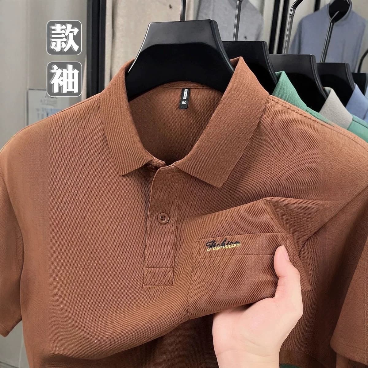 Genuine Pocket Polo Shirt for Middle-Aged Men New Style Short Sleeve T-Shirt Breathable Holes Big Size Turn-Down Collar Summer Loose Top