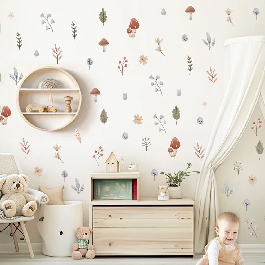 Plant Leaf Wall Sticker for Kids Room Bedroom Nursery Kindergarten Decorative Wallpaper Self-Adhesive Removable Decals