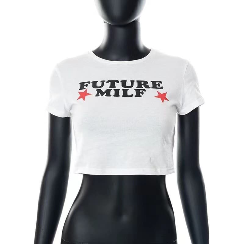 Cross-border wholesale European and American women's fashion ins style short fitted letter print T-shirt sexy top for women