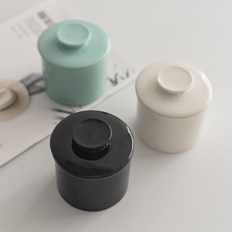 Existing Mold Cross-border Ceramic Butter Jar with Lid Kitchen Butter Storage Jar Simple Butter Dish Western Tableware