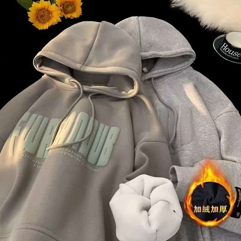 Heavyweight American Hoodie for Men, Winter Loose Fit Casual Top with Foam Print, Unisex Outerwear Streetwear