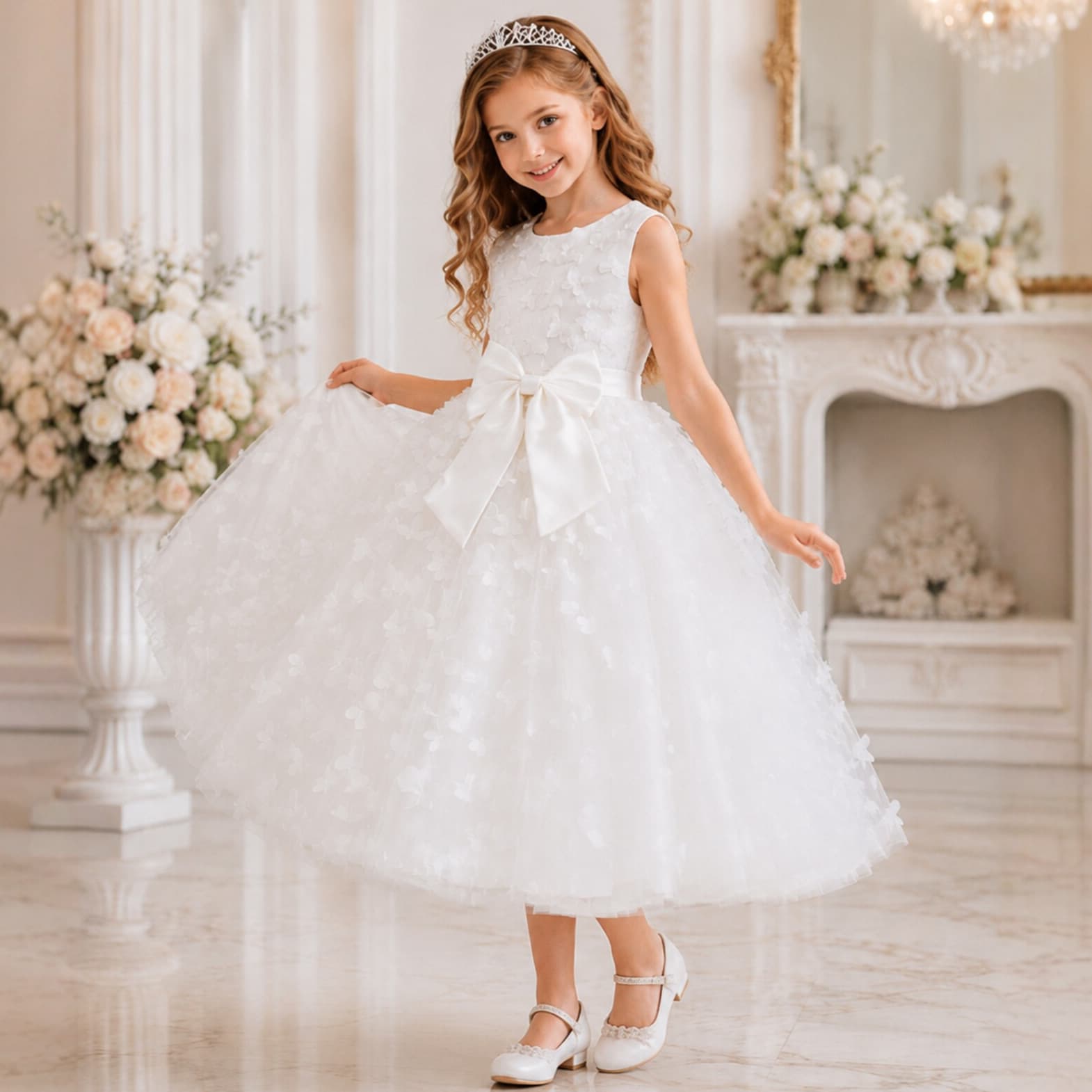 2026 summer popular girls sleeveless bow dress long princess piano performance dress tutu skirt
