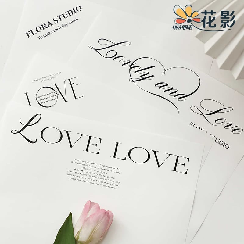 White Floral Shadow Popular Paper Flower Bouquet Wrapping Paper Small English Letters Fashionable And Elegant Packaging Paper