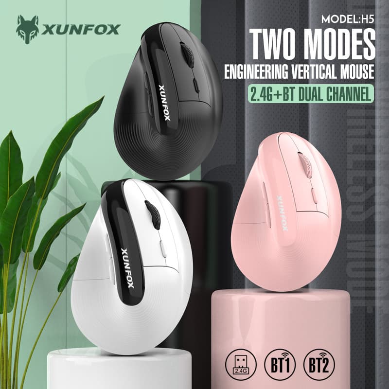 Shining Silver Fox H5 Vertical Mouse Rechargeable 2.4G Wireless Bluetooth Dual-Mode Mouse for Business Office Computer Cross-Border