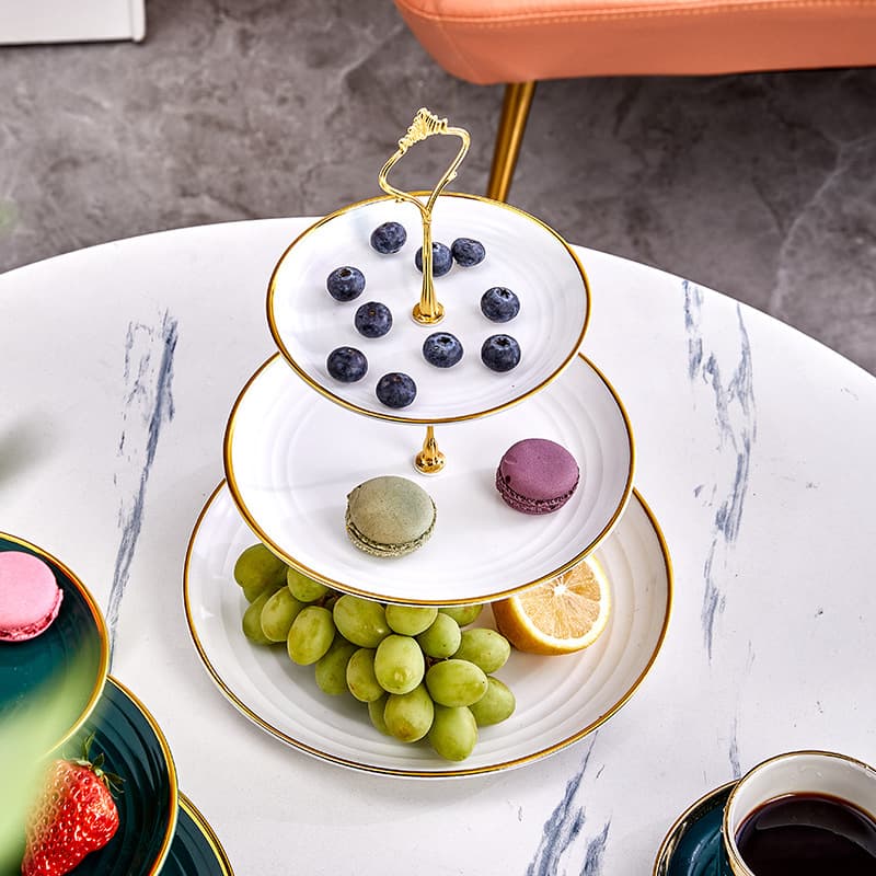 Light Luxury Three-Tier Dessert Stand Multi-Layer Fruit Tray Plastic Gold-Rimmed Cake Stand Afternoon Tea Pastry Stand Cake Display Stand