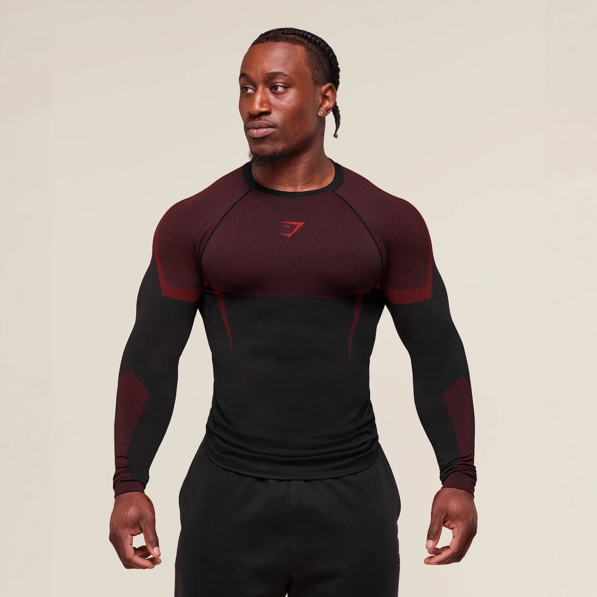 GYMSHARK/ONYX Men's Long Sleeve Sports Fitness Quick-Dry Breathable Stretch Crew Neck Short Sleeve Tight T-Shirt