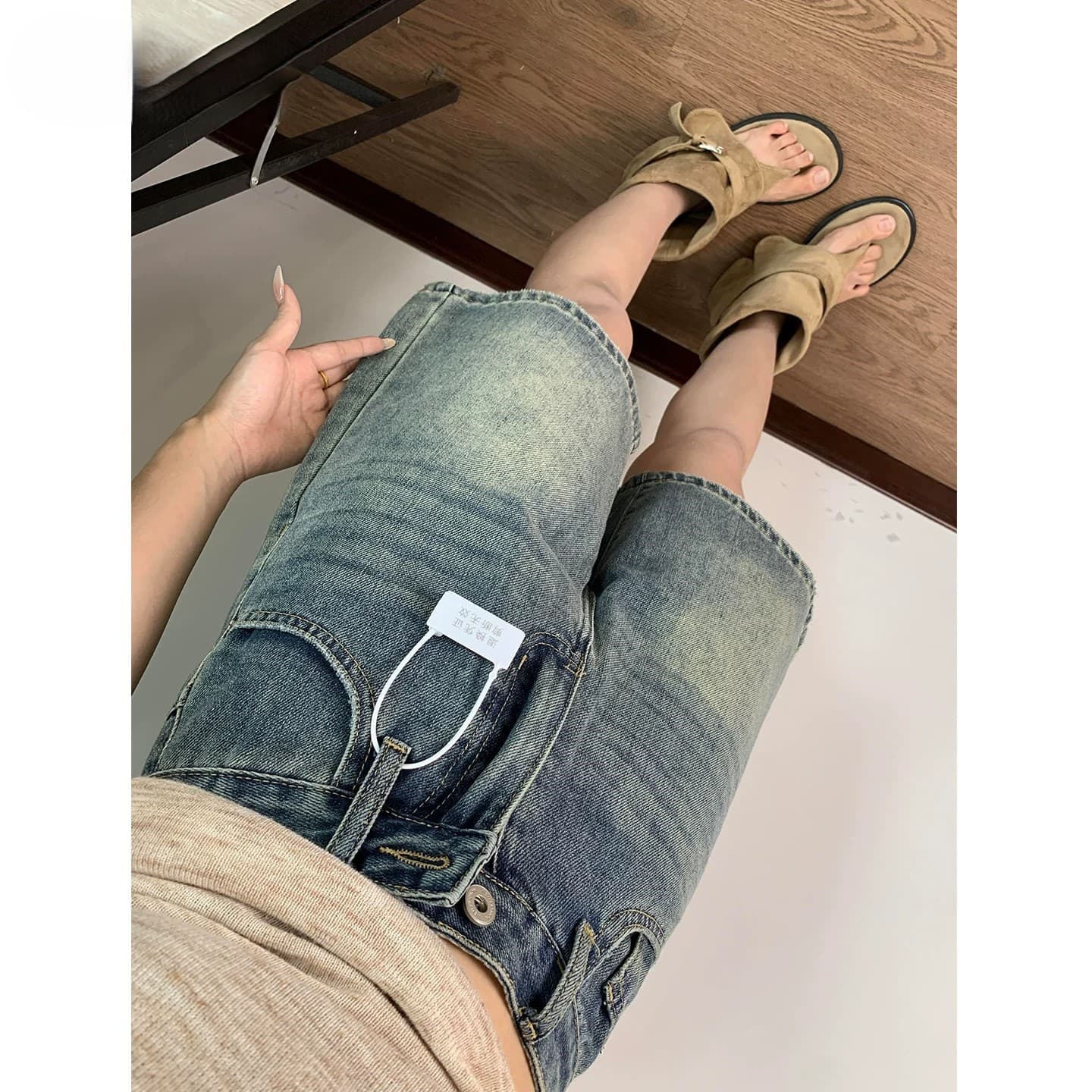 American Retro Style Denim Shorts for Women, Summer High-Waist Loose Straight-Leg Mid-Length Shorts, Butt-Lifting, Petite-Friendly, Slimming
