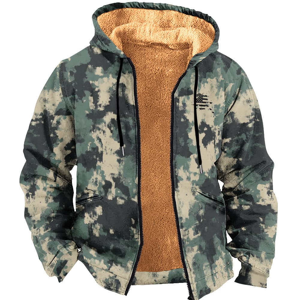 Cross-border European and American independent station new retro hooded plus velvet sweatshirt velvet thick velvet cotton clothing zipper patch pocket Arctic velvet