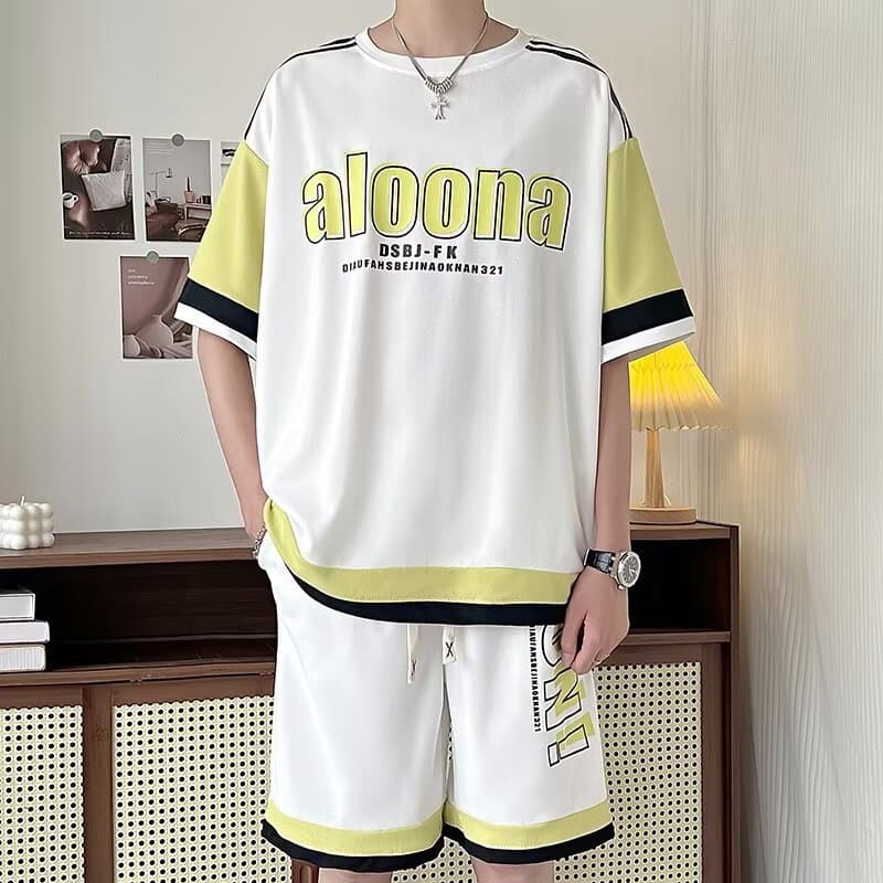 Oversized Short Sleeve T-Shirt Big Size Summer 2024 New Stylish Men's Sportswear Set for Middle and High School Students