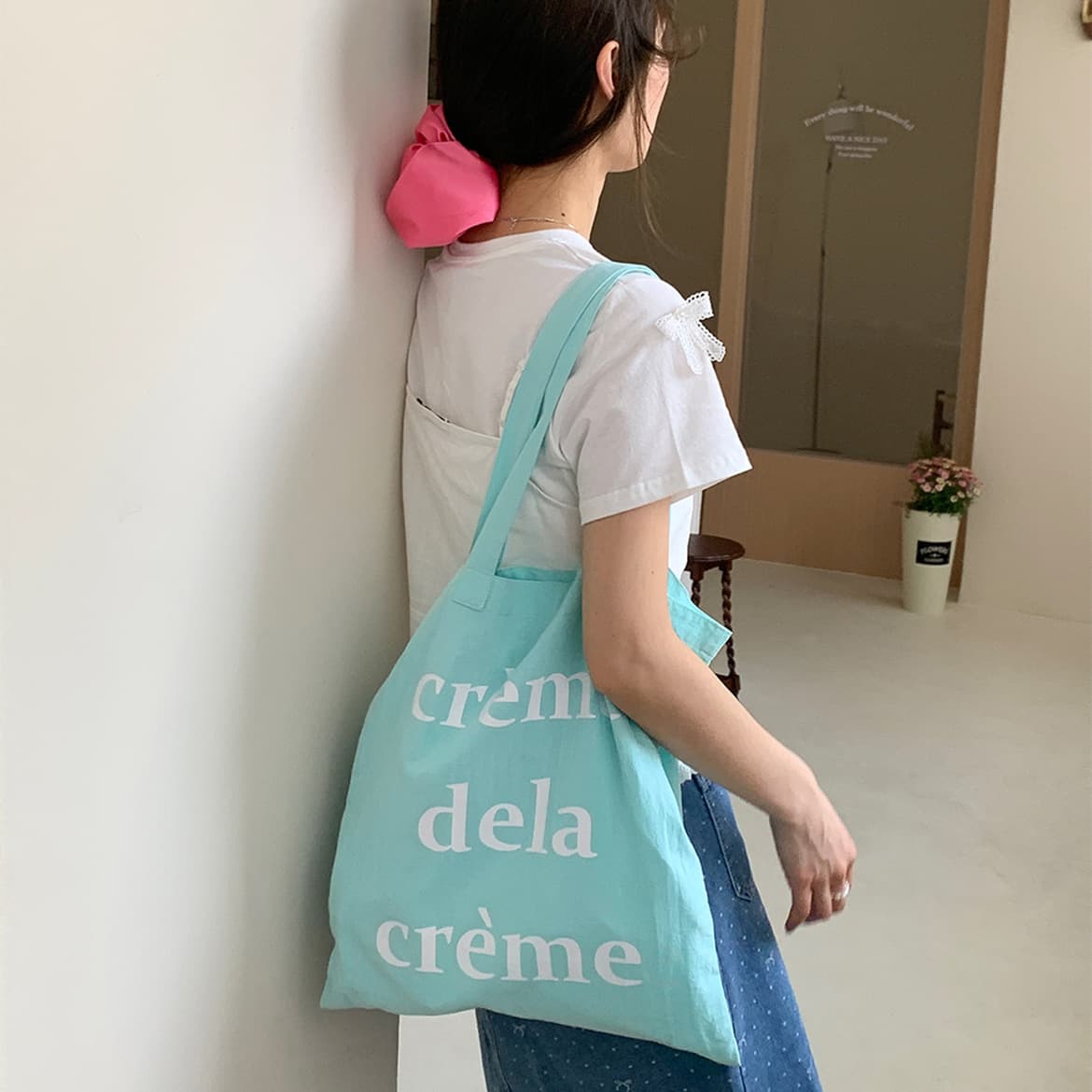Spring and summer thin canvas bag, mint Mambo canvas bag, simple and versatile letter bag, beach travel photoshoot, women's bag trendy