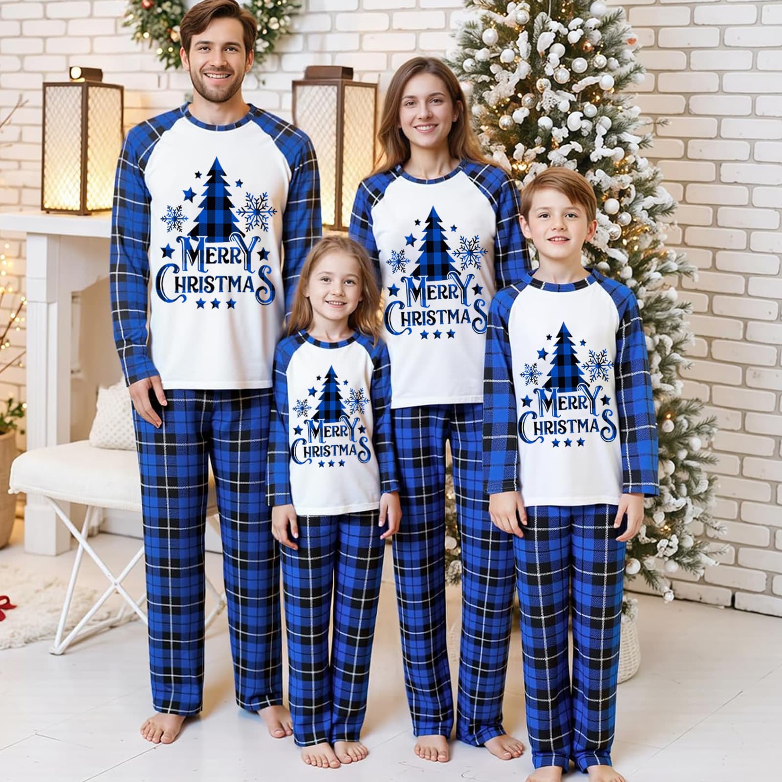 Tianming Apparel European-American Family Pajamas Christmas Family Pajamas Plaid Print Family Pajamas Set