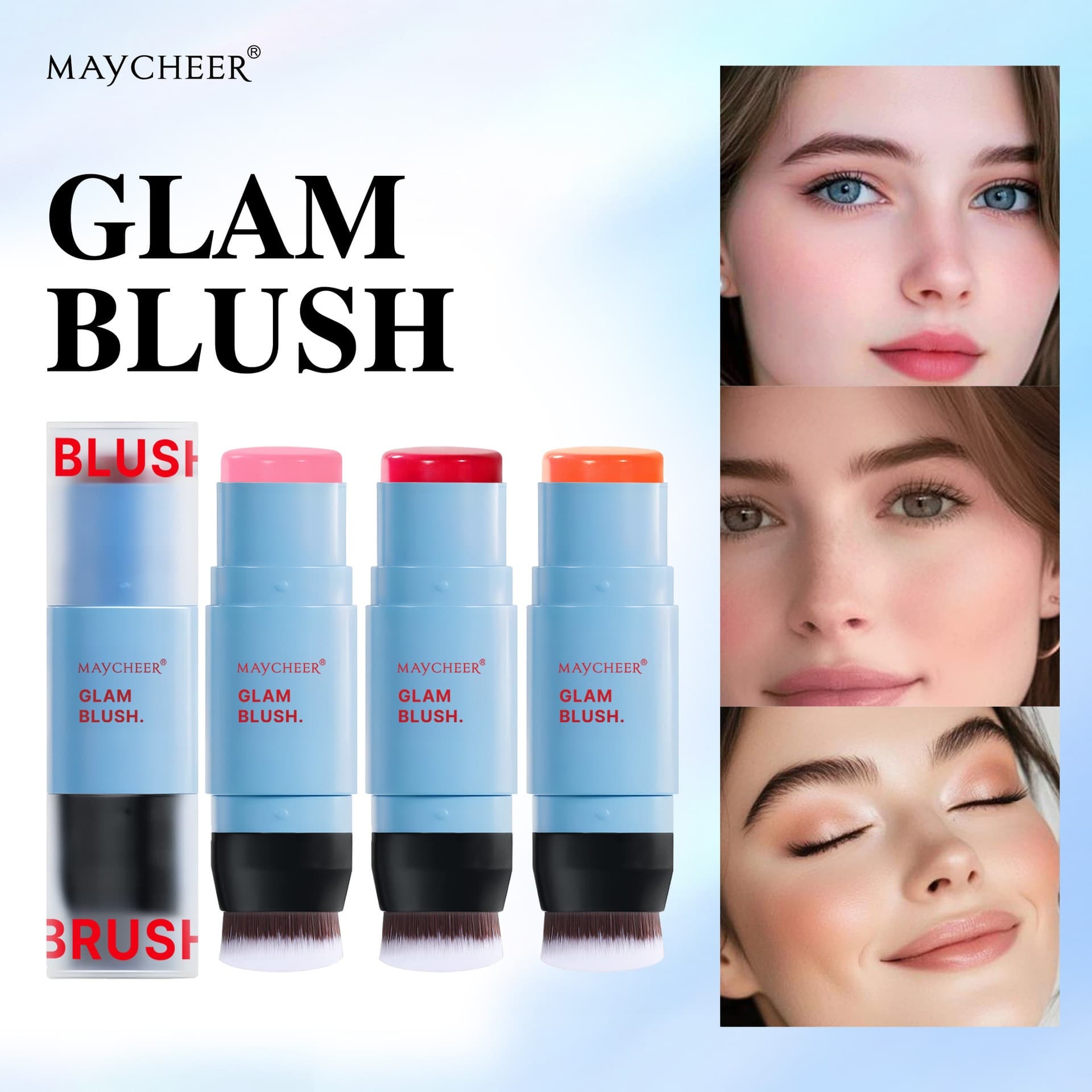 MAYCHEER Dual-Ended Blush Stick with Brush, Matte, Natural, Lip and Cheek Dual-Purpose, Cross-Border Trade for Southeast Asia