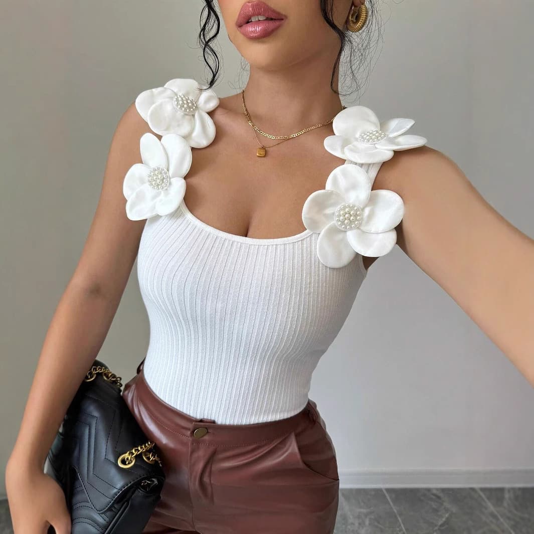 European and American Cross-Border Vest 2026 Summer New Fashionable Casual 3D Floral Decor Knit Sleeveless Top