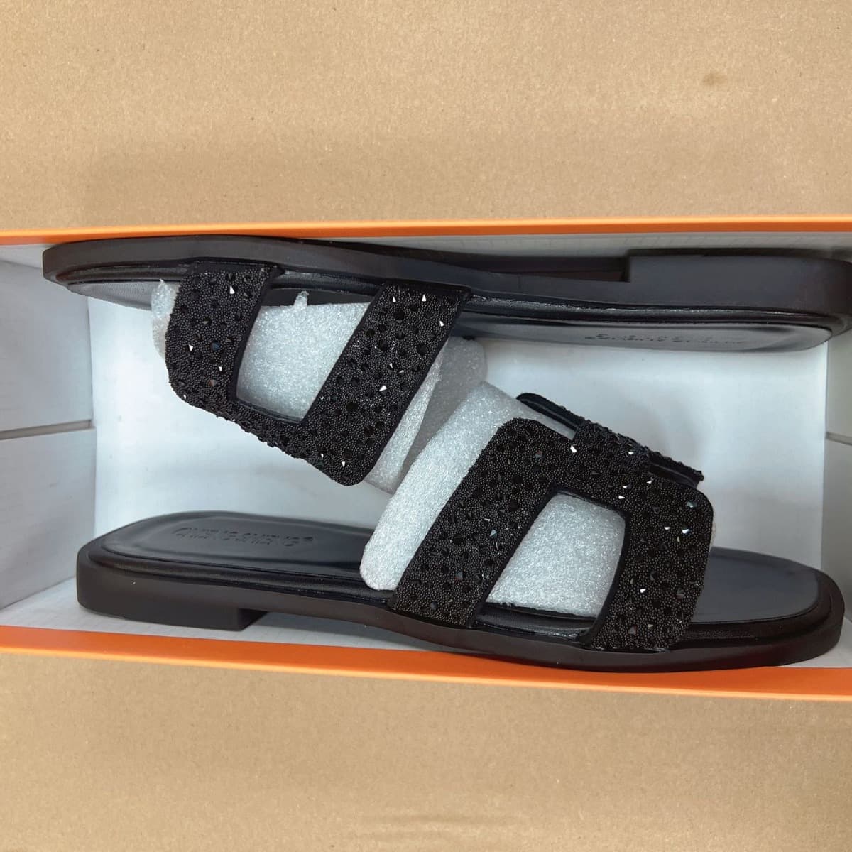 2026 Women's Summer New Rhinestone Slip-On Slippers, Flat Sandals, Cross-Border Large Size Women's Shoes 41-43