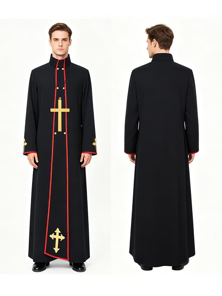 Cross Priest Robe Halloween Costume Medieval Pastor Father Vampire Cosplay Outfit