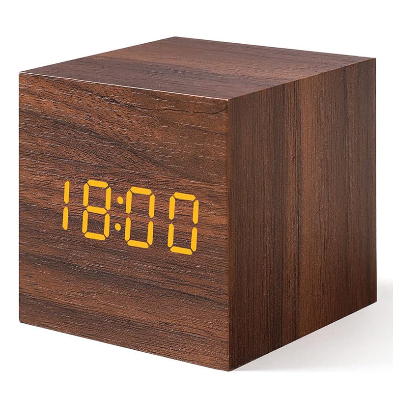 Digital Alarm Clock LED Intelligent Voice Control Wooden Clock Square Digital Display Temperature Display Children's Student Electronic Desk Clock
