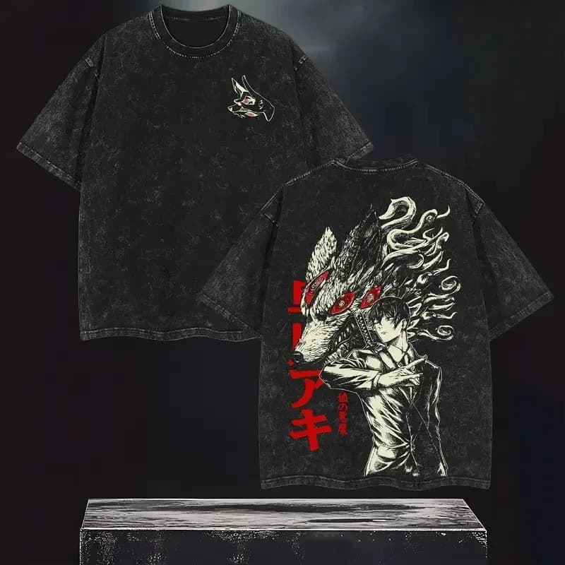 Cross-border European code anime chainsaw man Hayakawa autumn T-shirt retro washed loose version men and women same style high quality trend
