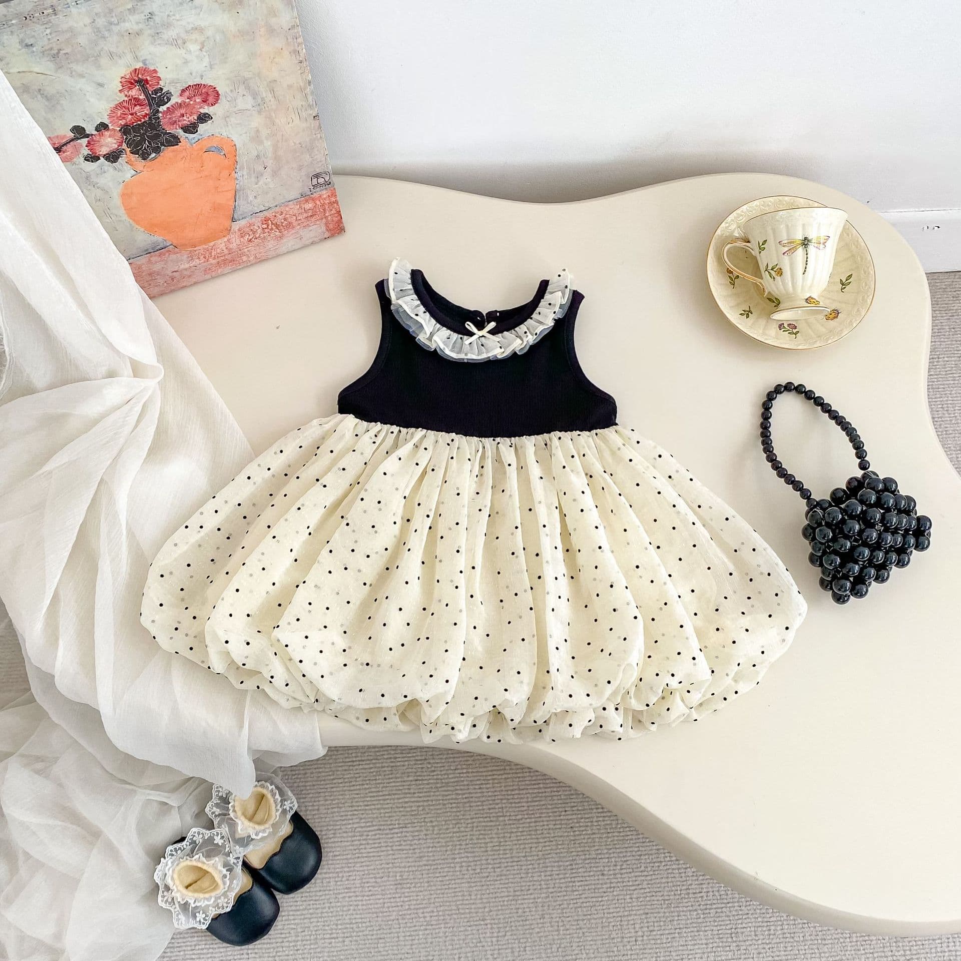 2026 Summer Baby Girl Polka Dot Sleeveless Bubble Dress, Stylish Princess Dress for 1st Birthday