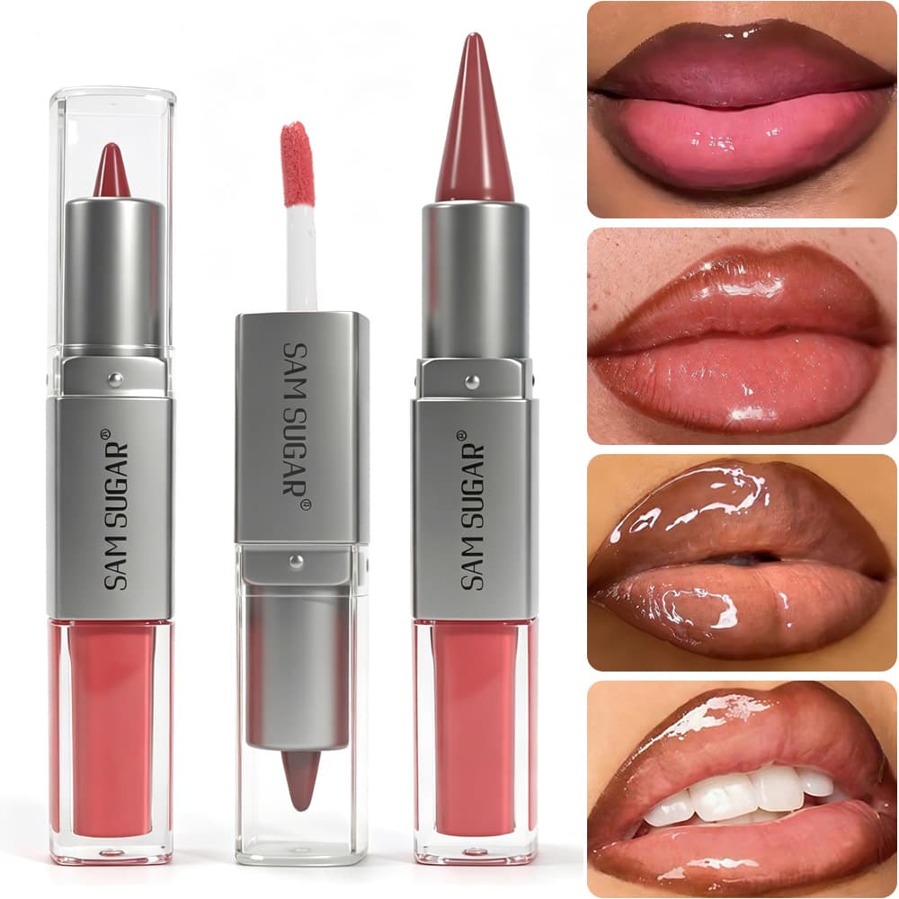 Cross-border SAM SUGAR lip gloss and lip liner two-in-one lipstick, moisturizing, fine shimmer, long-lasting, easy to color, enhance complexion