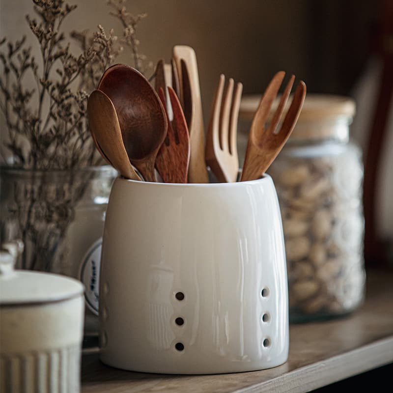 Ceramic Imperfections Chopstick Holder: Practical Minimalist Utensil Storage Jar with Pen Slot Design