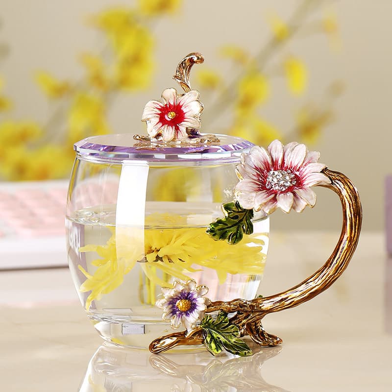 Enamel Office Glass Cup Water Cup Women's High-end Gift Cup with Lid 2025 New Women's High Aesthetic