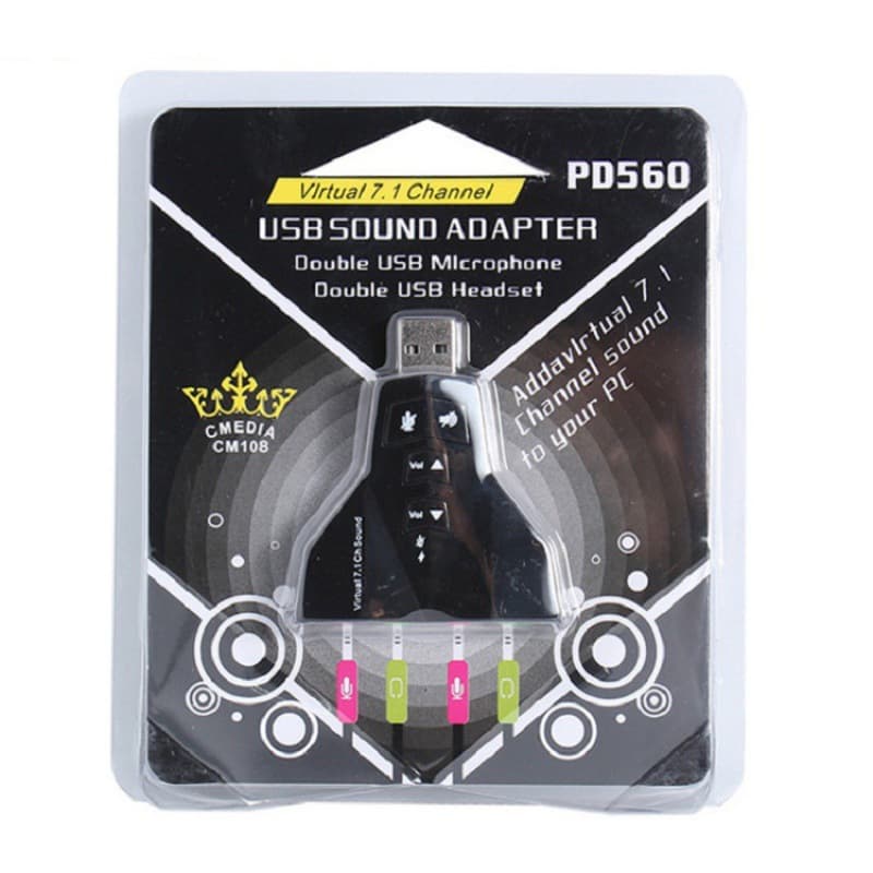 USB sound card, spaceship/airplane design, mini 3D 7.1 channel, dual headphone support, independent chip, mixing capabilities.