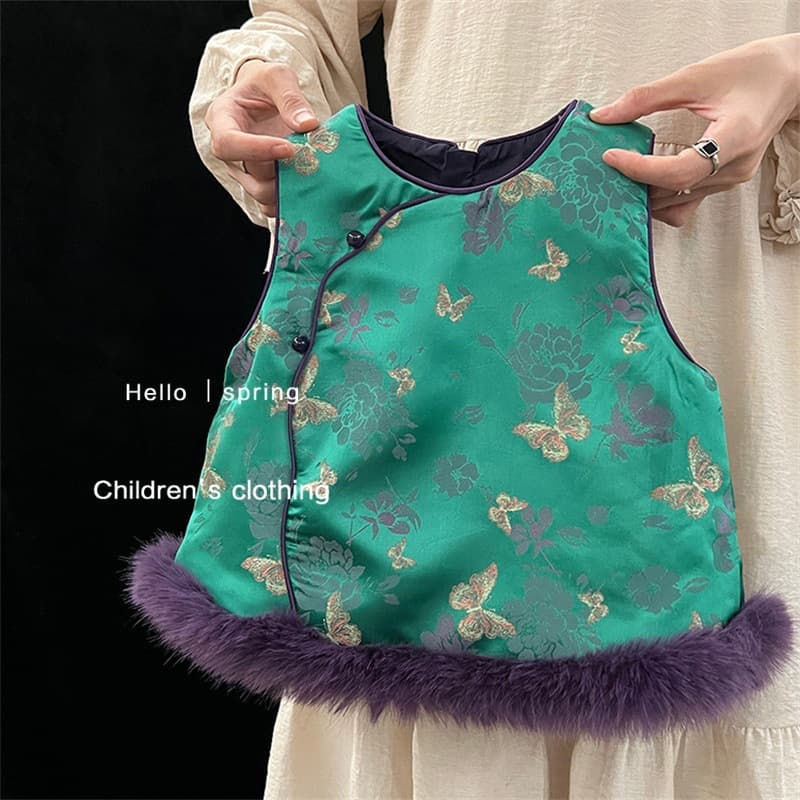 Tianxiaosi national style children's clothing autumn and winter girls national style satin jacquard vest baby new Chinese style vest cheongsam