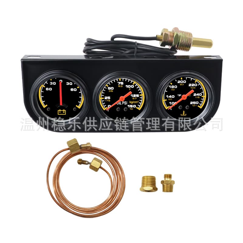 52mm Triple Gauge Combo 3-in-1 Current Oil Pressure Water Temperature Gauge Universal Car Modification Instrument