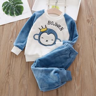 Boys and Girls Flannel Pajamas Baby Autumn and Winter Set Kids Thick Cartoon Warm Sleepwear