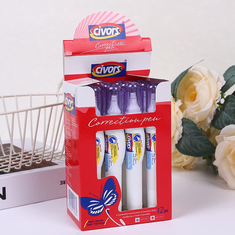 White Correction Fluid for Students, Press-Type Large Capacity Correction Fluid, 12-Pack Stationery Factory Wholesale