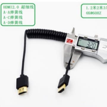 HDMI PU Coiled Cable, Mini HDMI Coiled Cable, Micro HDMI Coiled Cable, OD3.2, 4K, Camera Cable