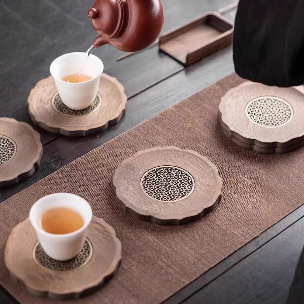 Japanese Style Lotus Tea Cup Mat Heat Resistant Mat Heavy Bamboo Alloy Tea Pot Holder Dry Foam Table Tea Ceremony Accessories