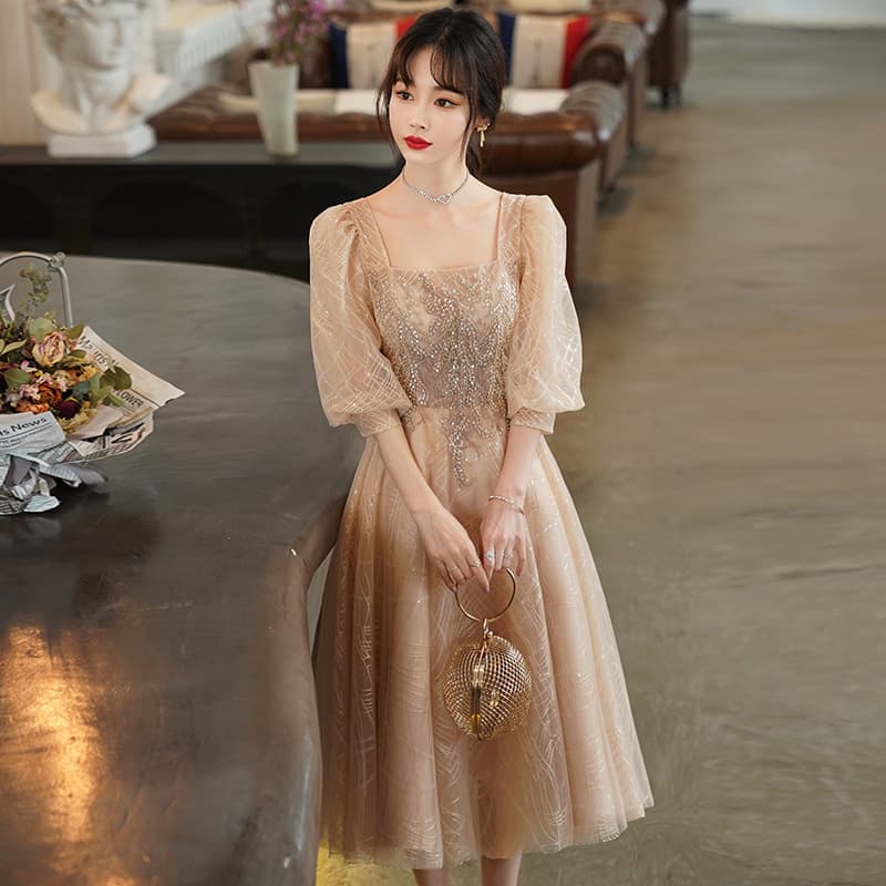 Champagne Evening Dress Women High-End Light Luxury Unique Prom Princess Dress Fairy Gown