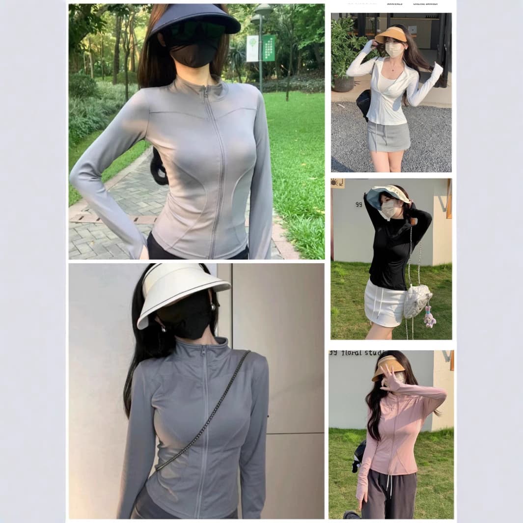 New women's sun protection clothing, stand collar, thin, loose fit, ice silk, breathable, summer slim fit, outdoor sun protection clothing, yoga jacket.