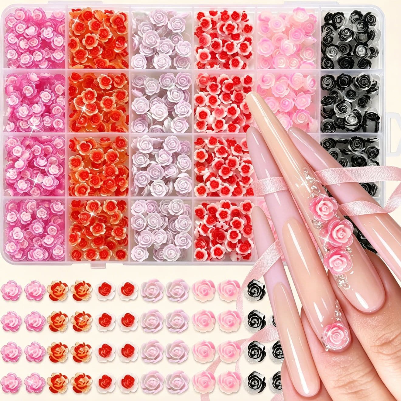 ins pure lust atmosphere rose manicure mixed ornaments multi-color translucent gradient mini rose manicure accessories